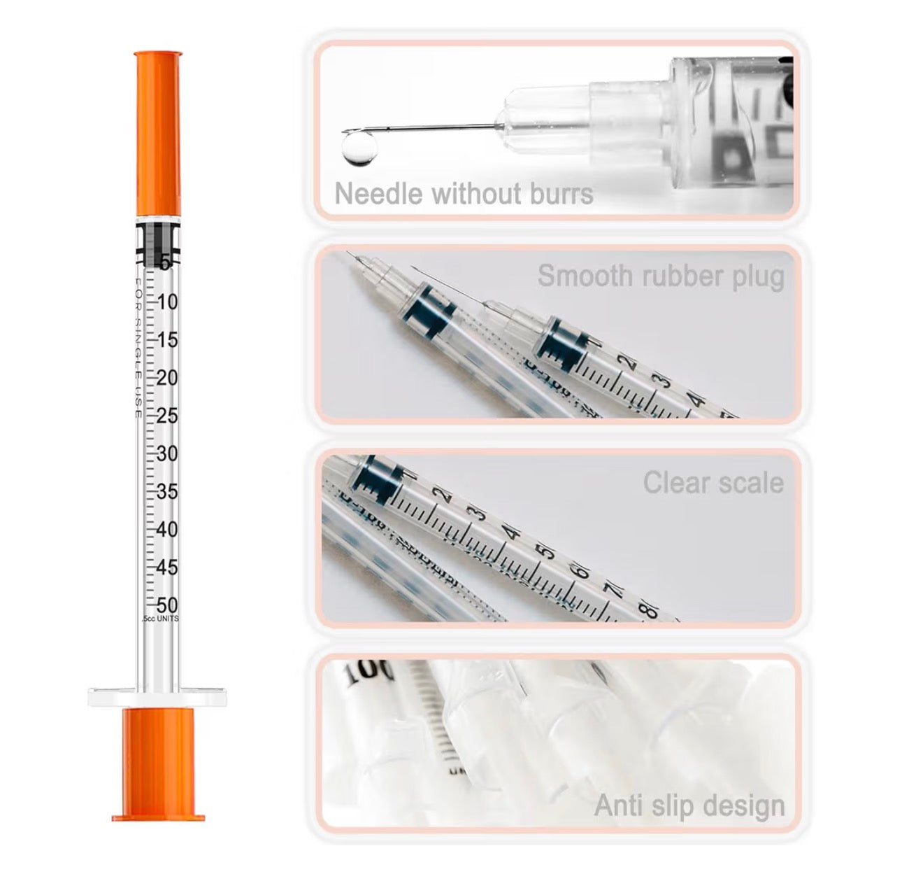 1ml 31G 5/16” 8mm Syringe with Needle, Individually Wrapped, Pack of 100